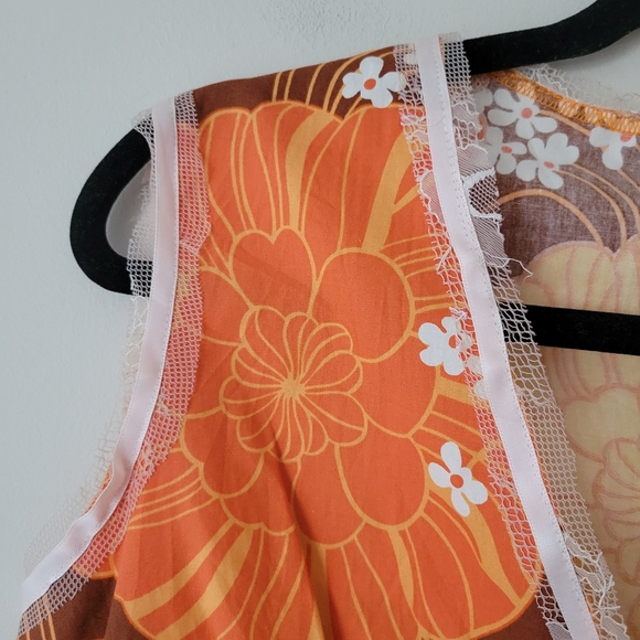 Vintage 70s Flower Power Babydoll Tank Top Orange Brown Size Medium - Picture 5 of 9